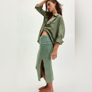 NWT FREE PEOPLE ONE PARI MIDI SKIRT AQUAMARINE